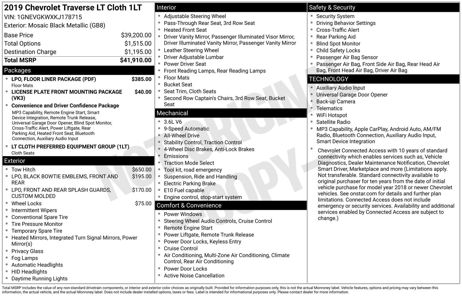 2019 Chevrolet Traverse LT Cloth w/1LT