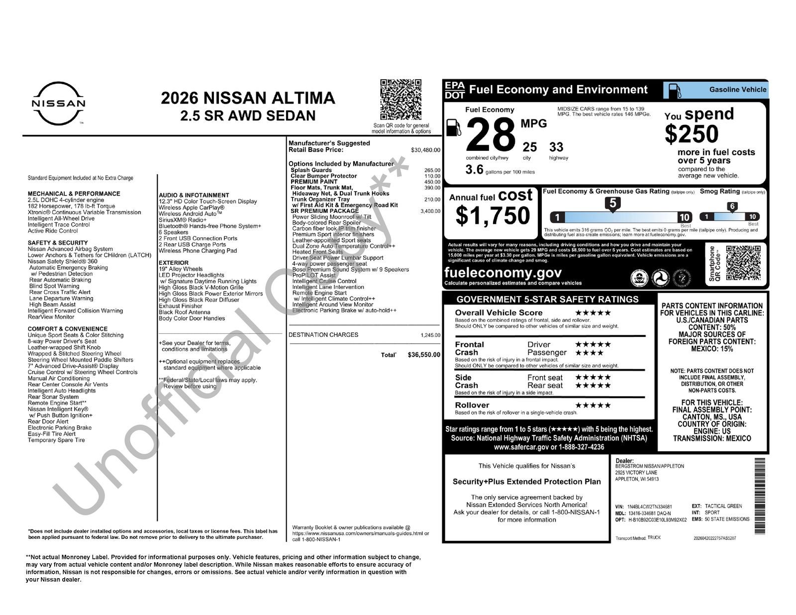2026 Nissan Altima 2.5 SR AWD Premium Package
