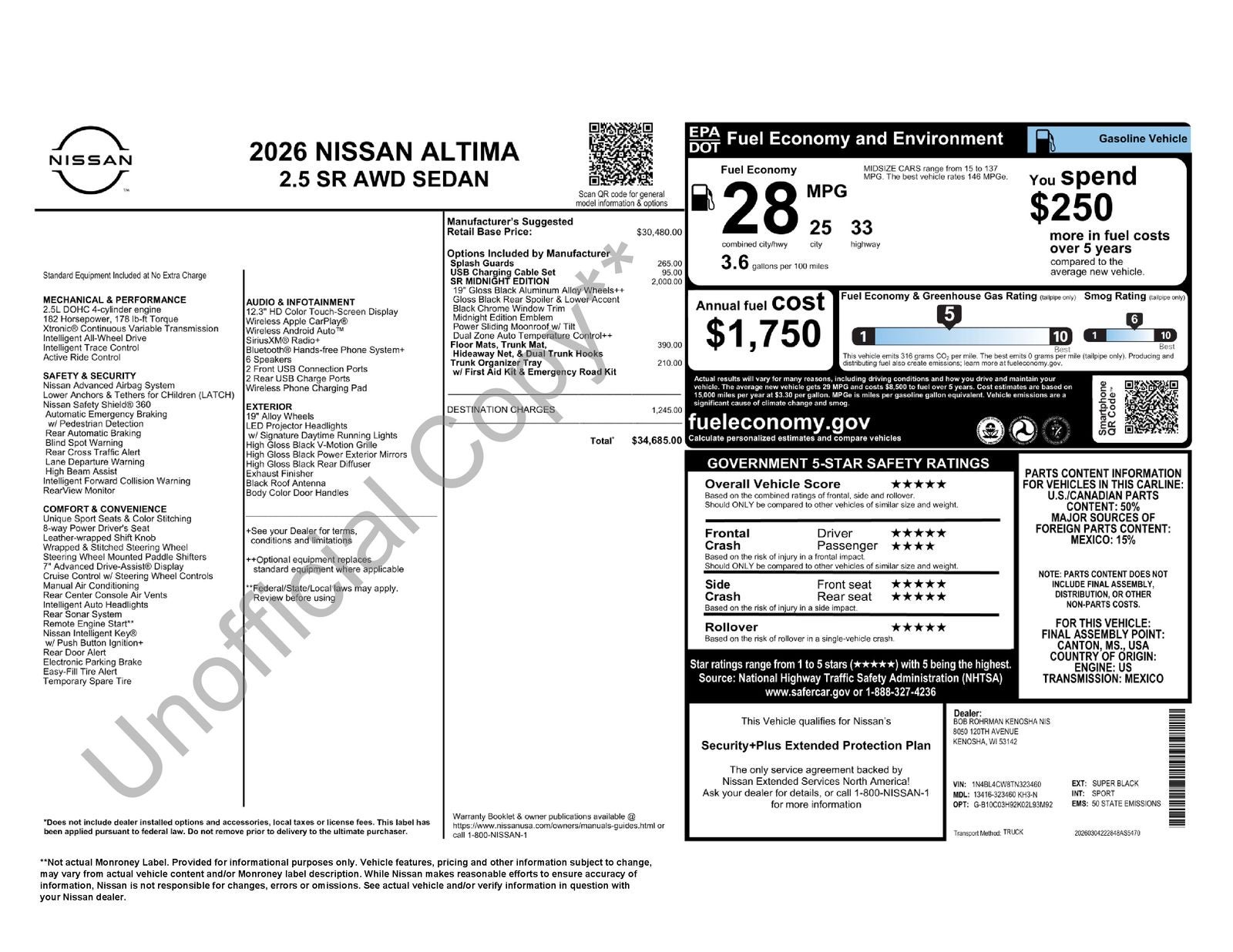 2026 Nissan Altima 2.5 SR Midnight Edition Package