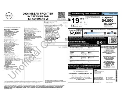 2026 Nissan Frontier SV Convenience Package