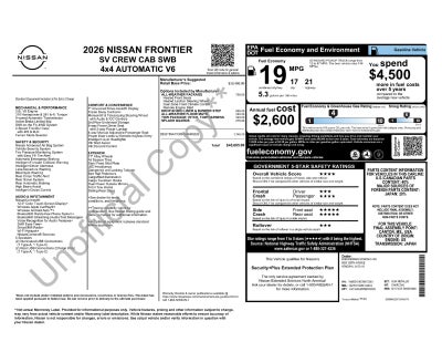 2026 Nissan Frontier SV All-Weather Content Package