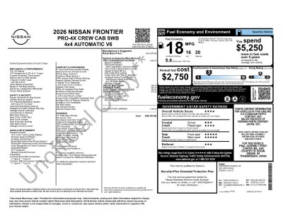 2026 Nissan Frontier PRO-4X Convenience Package