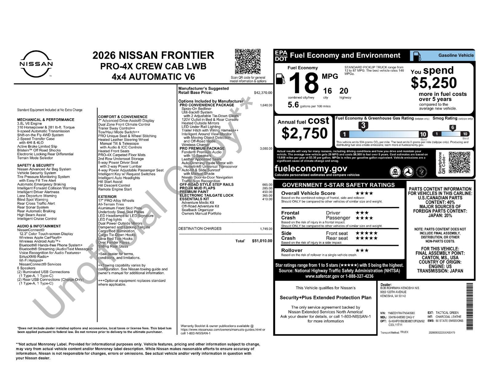 2026 Nissan Frontier PRO-4X Premium Package