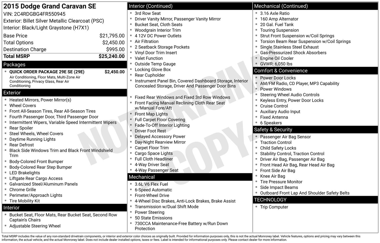 2015 Dodge Grand Caravan SE