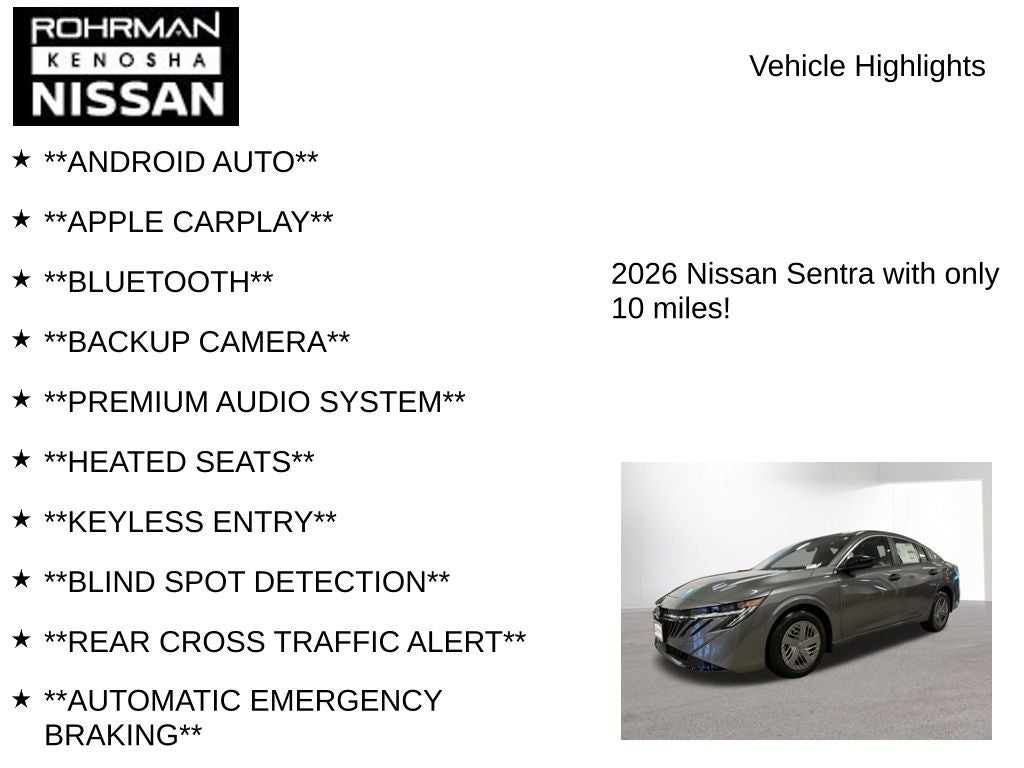 2026 Nissan Sentra S Cold Weather Package