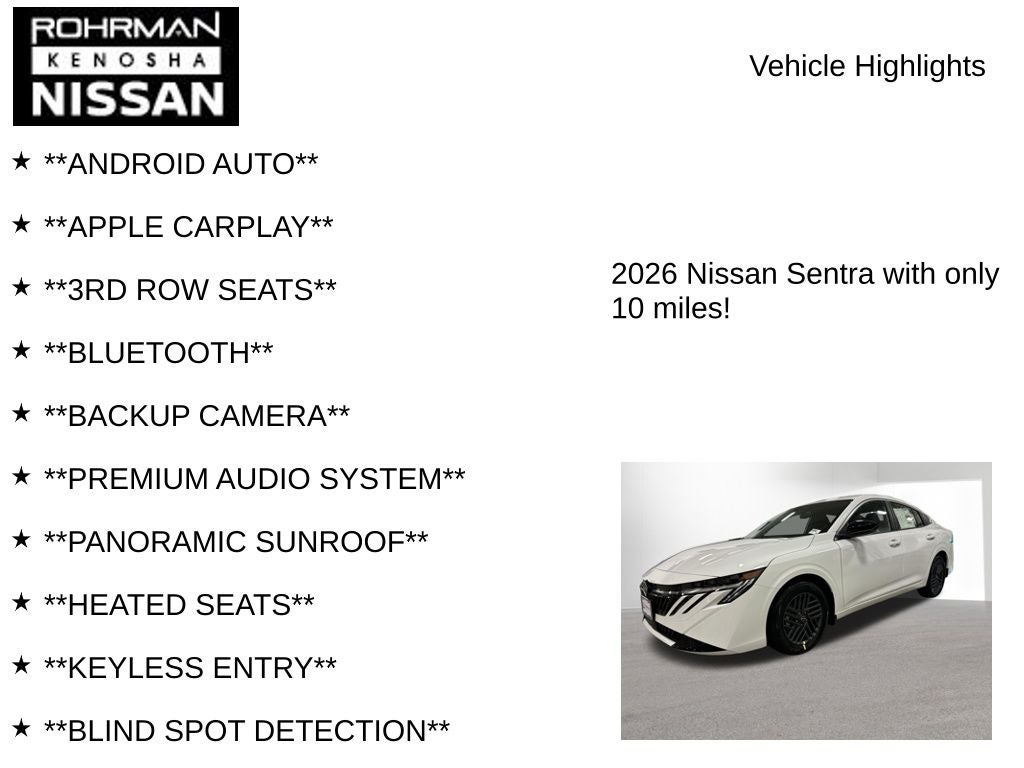 2026 Nissan Sentra SV Convenience Package