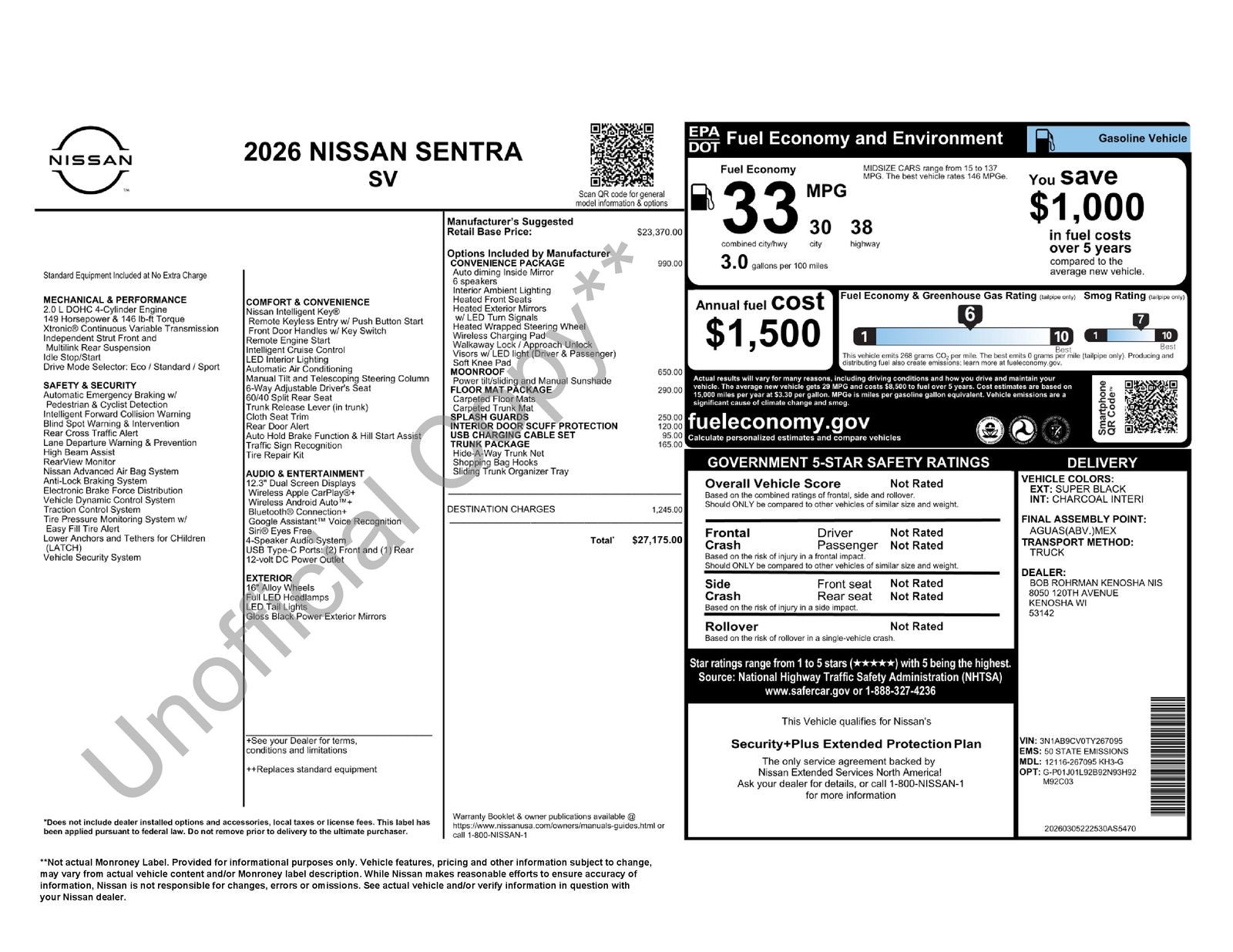 2026 Nissan Sentra SV Convenience Package