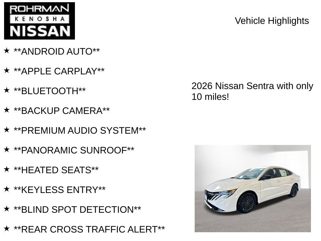 2026 Nissan Sentra SV Convenience Package