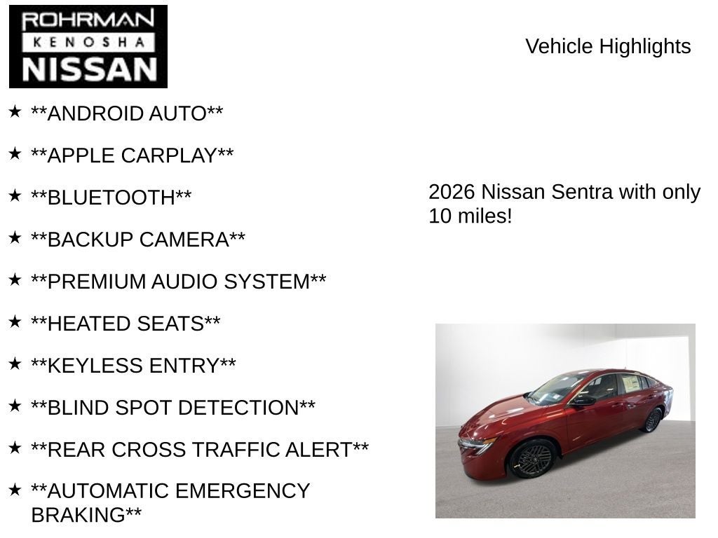2026 Nissan Sentra SV Convenience Package