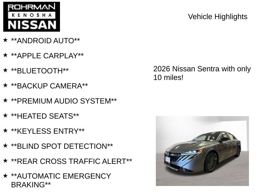 2026 Nissan Sentra SV Convenience Package