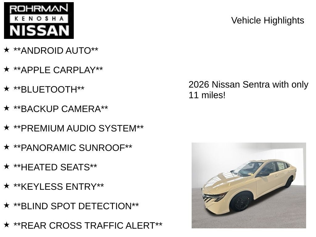 2026 Nissan Sentra SV Convivence Package