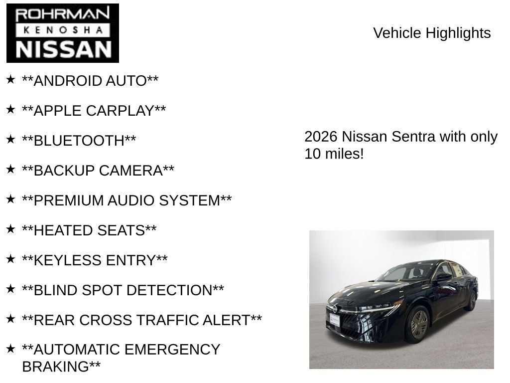 2026 Nissan Sentra SV Convenience Package