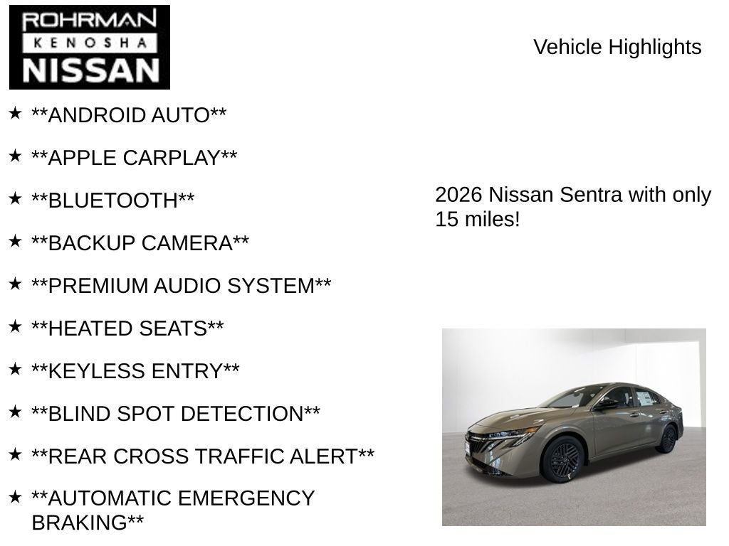 2026 Nissan Sentra SV Convenience Package