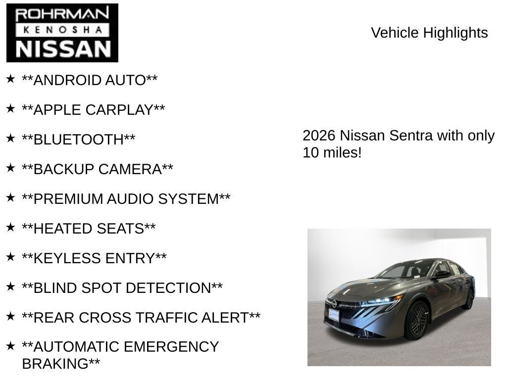 2026 Nissan Sentra SV Convenience Package