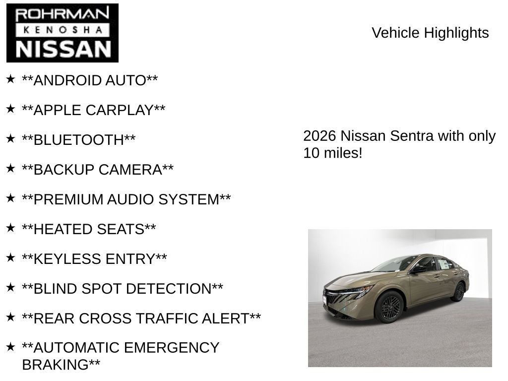2026 Nissan Sentra SV Convenience Package