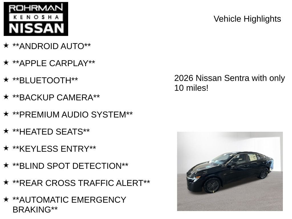 2026 Nissan Sentra SV Convenience Package