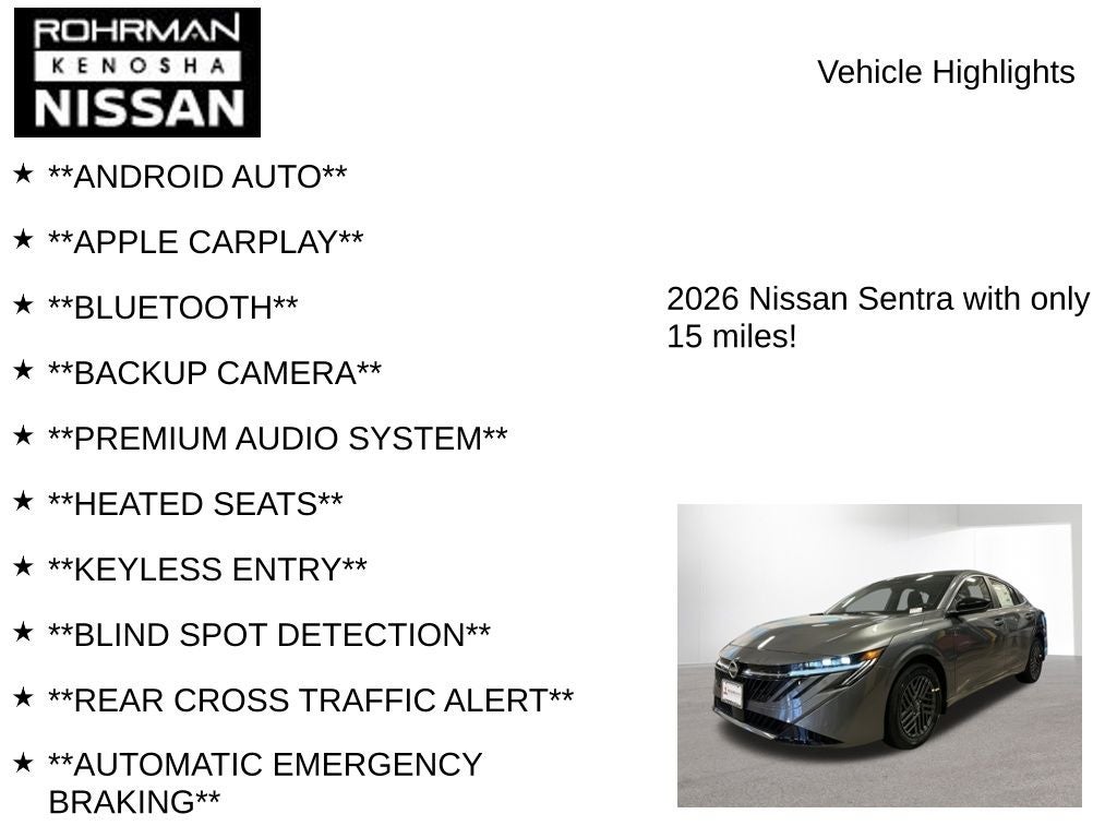 2026 Nissan Sentra SV Convenience Package
