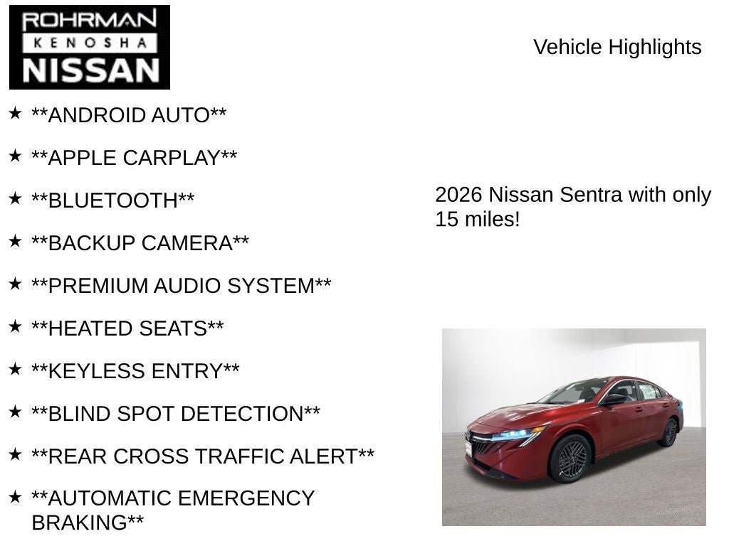 2026 Nissan Sentra SV Convenience Package