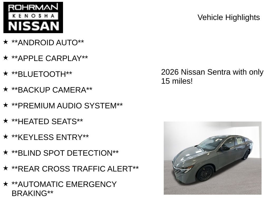 2026 Nissan Sentra SV Convenience Package