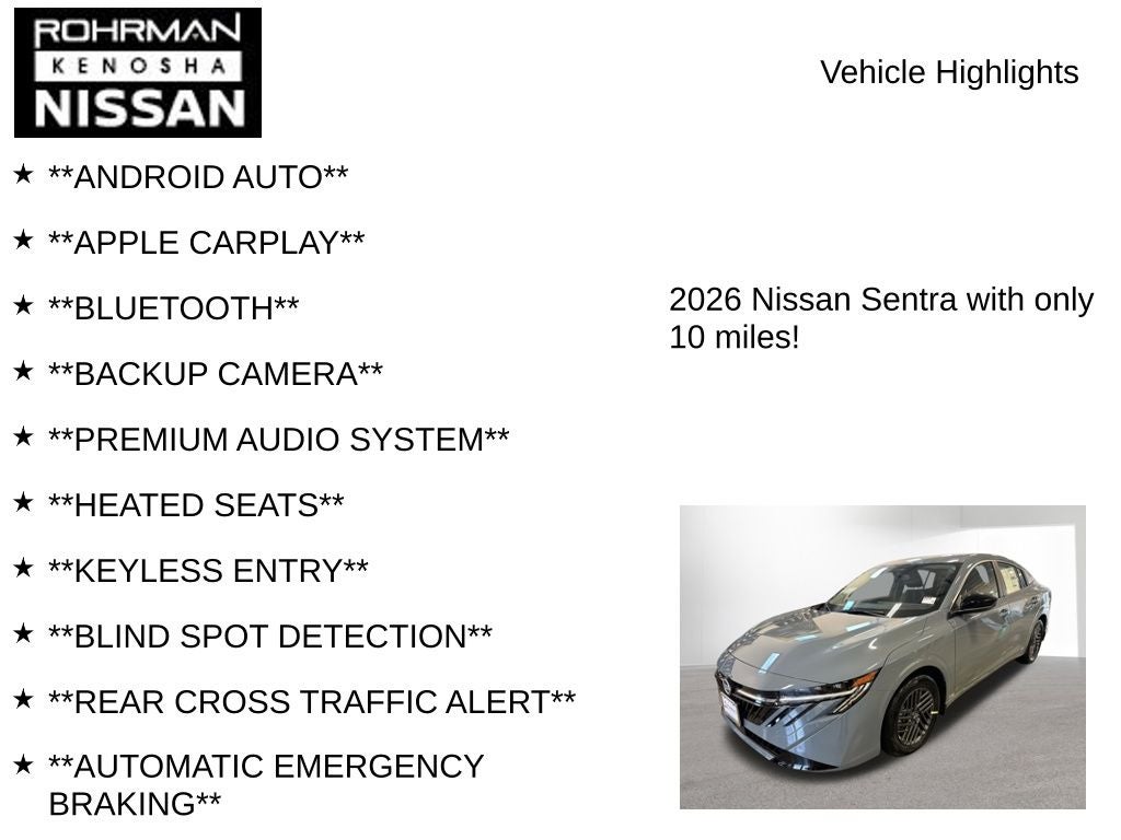 2026 Nissan Sentra SV Convenience Package