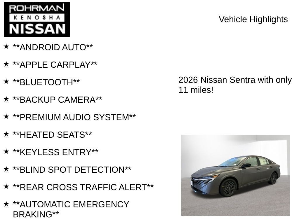2026 Nissan Sentra SV Convenience Package