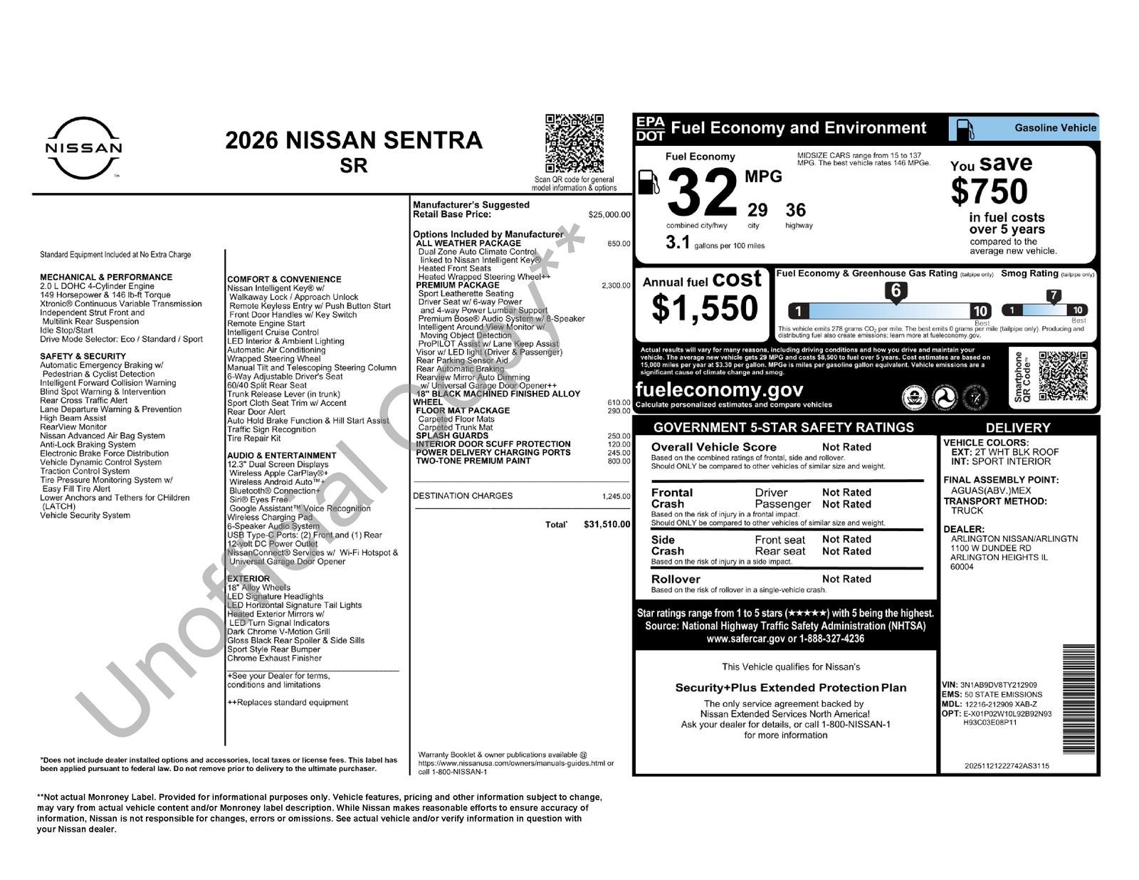 2026 Nissan Sentra SR Premium Package