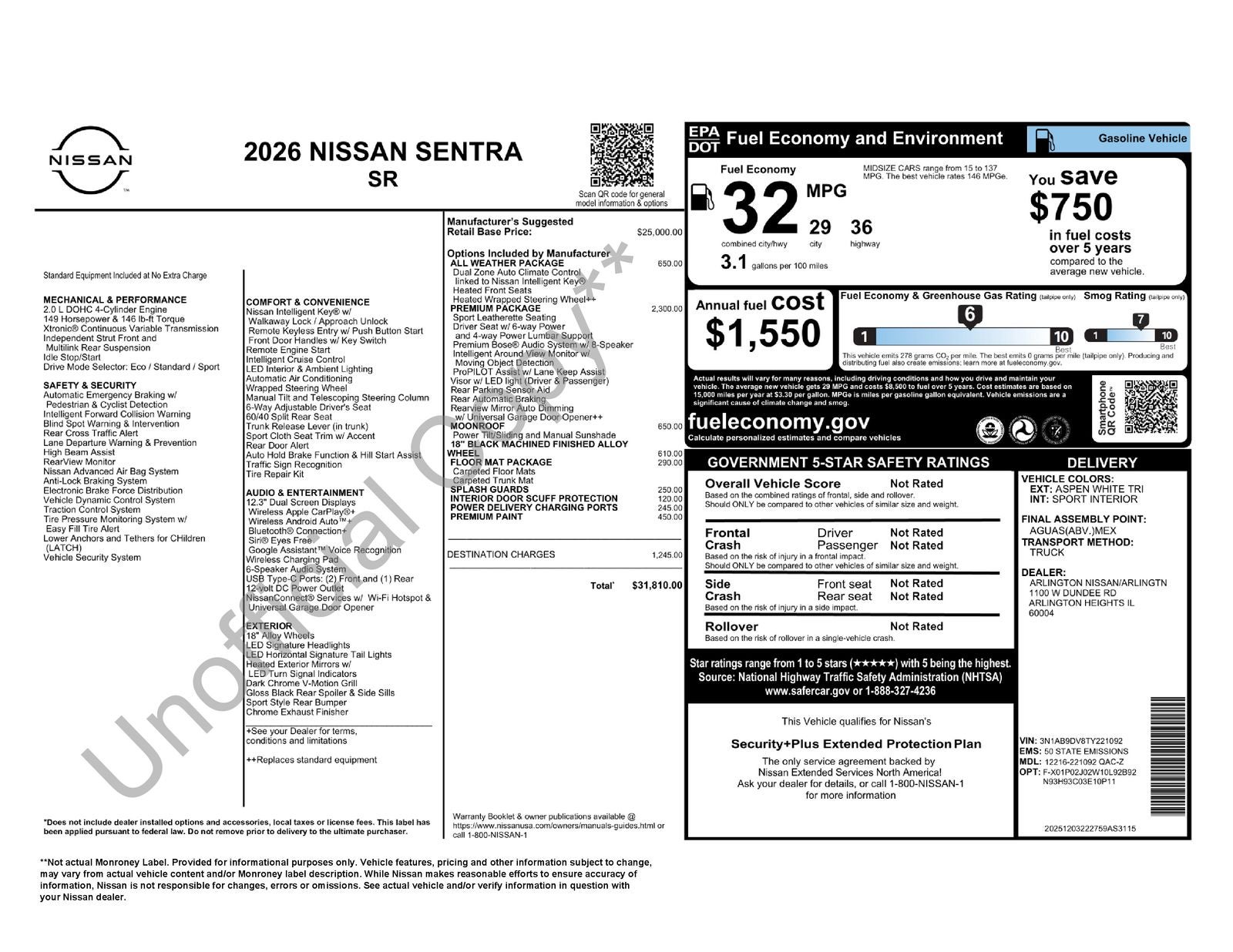 2026 Nissan Sentra SR Premium Package
