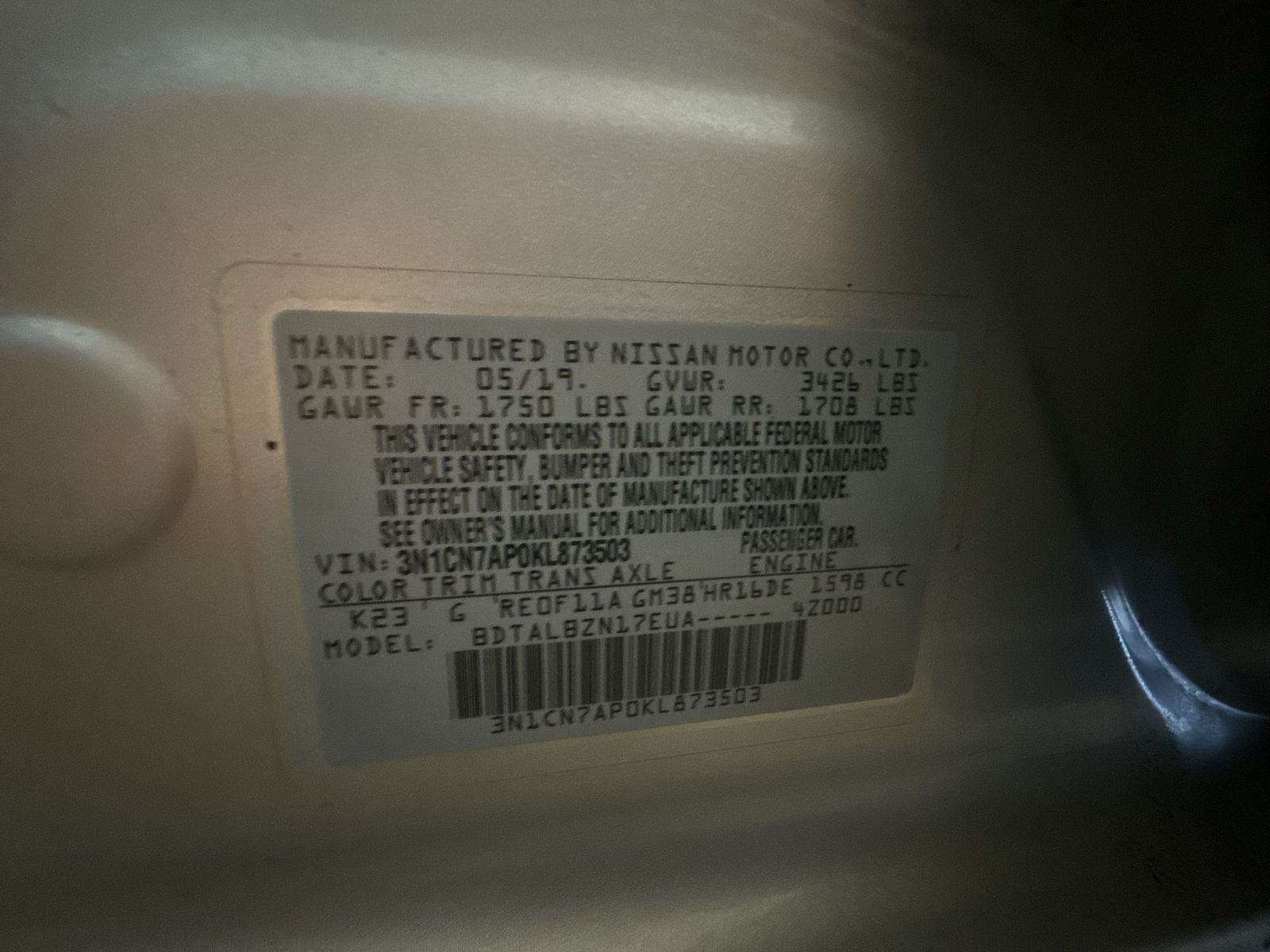 2019 Nissan Versa 1.6 SV