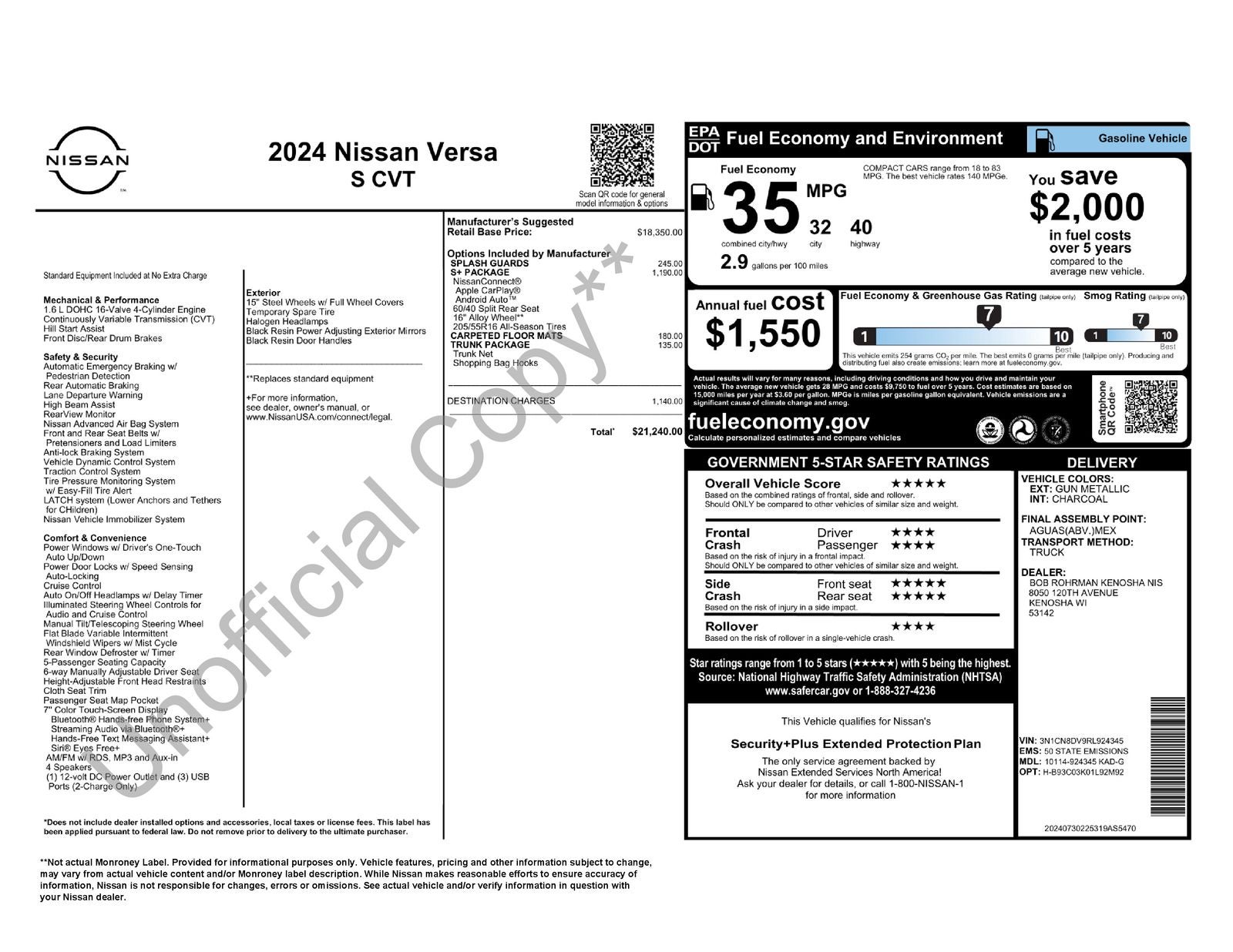 2024 Nissan Versa 1.6 S