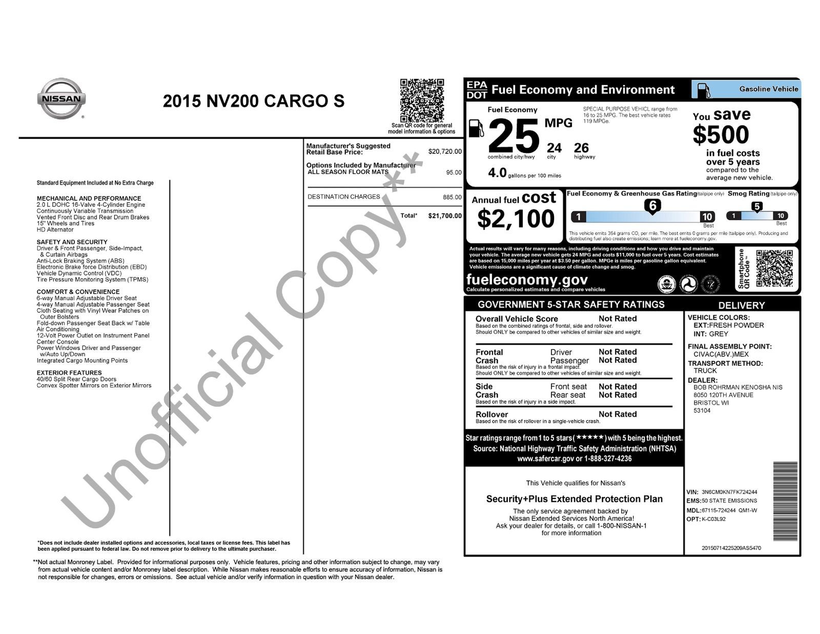 2015 Nissan NV200 S