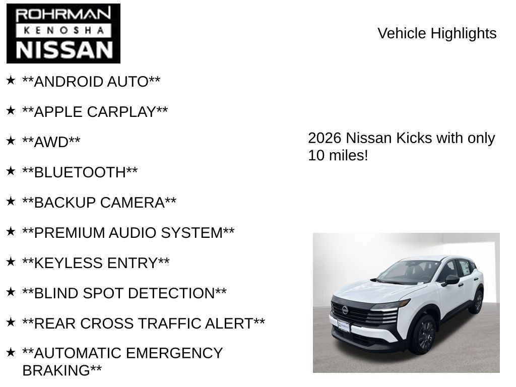 2026 Nissan Kicks S AWD