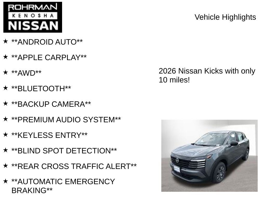 2026 Nissan Kicks S AWD