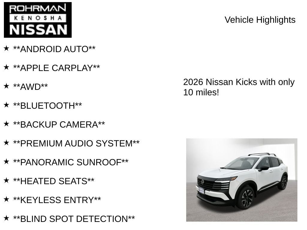 2026 Nissan Kicks SV AWD Premium Package