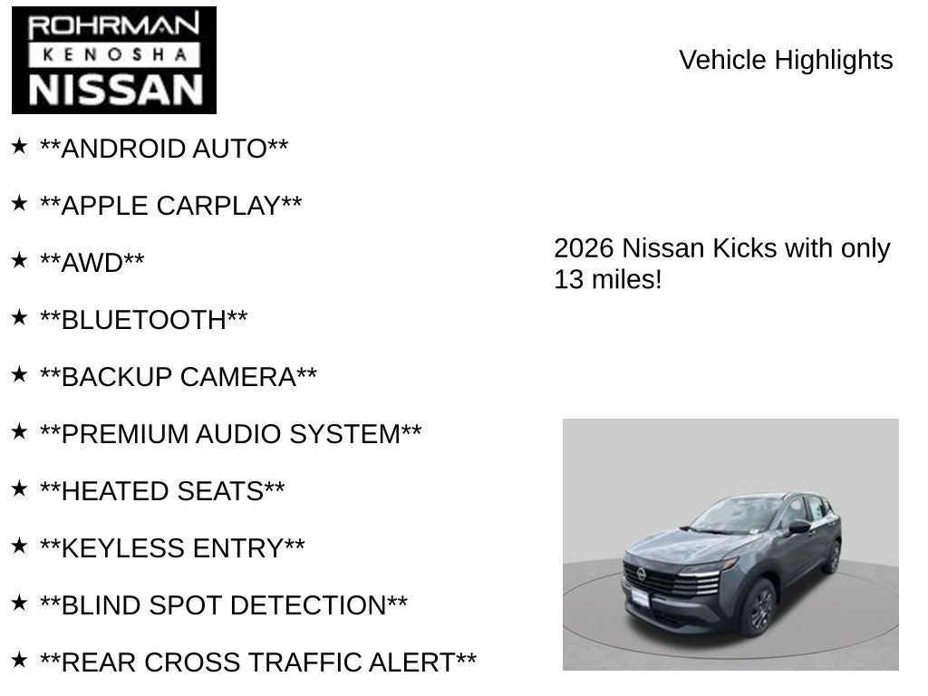 2026 Nissan Kicks SV AWD Cold Weather Package