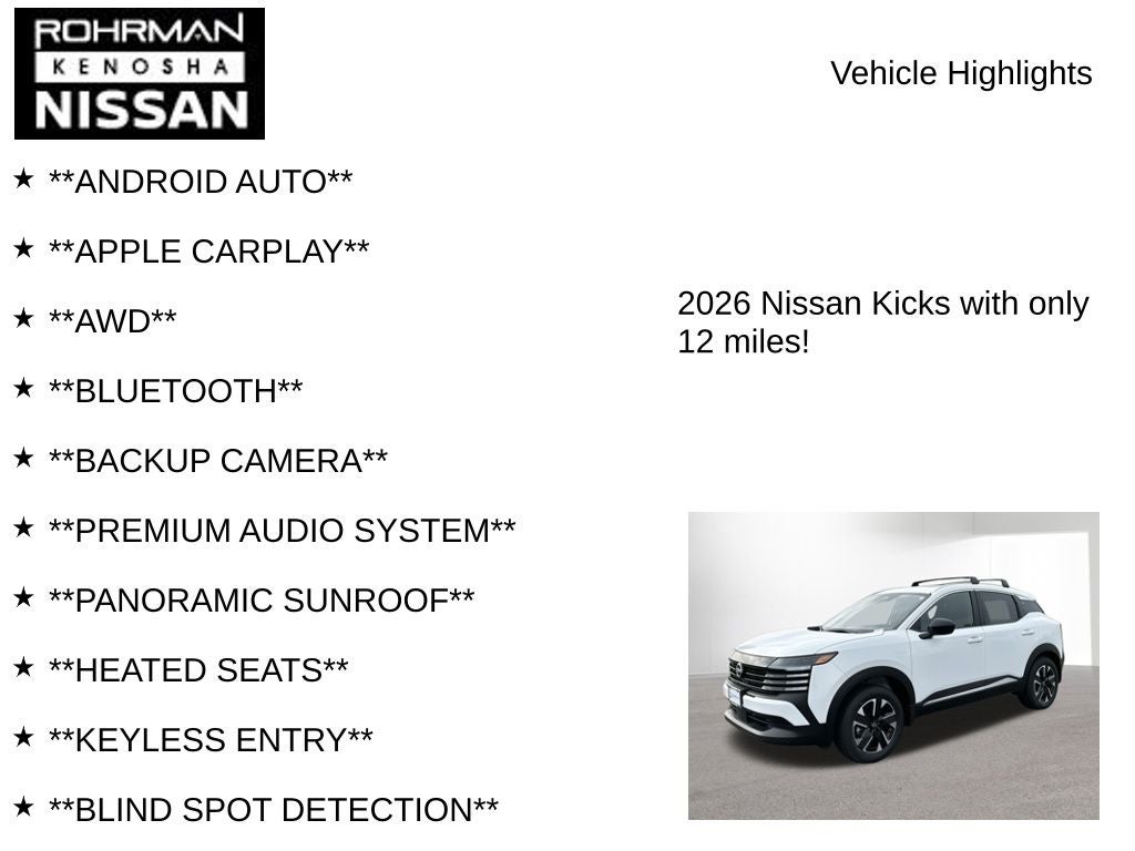 2026 Nissan Kicks SV AWD Premium Package