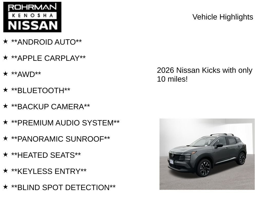 2026 Nissan Kicks SV AWD Premium Package