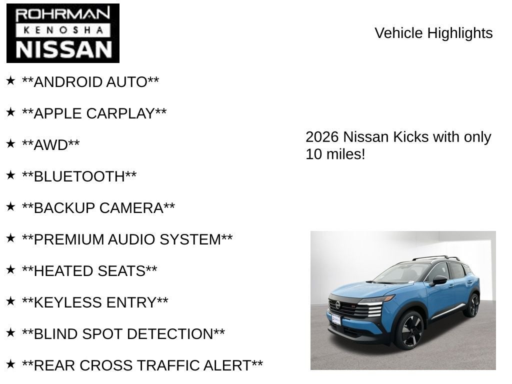 2026 Nissan Kicks SR AWD All Weather Package