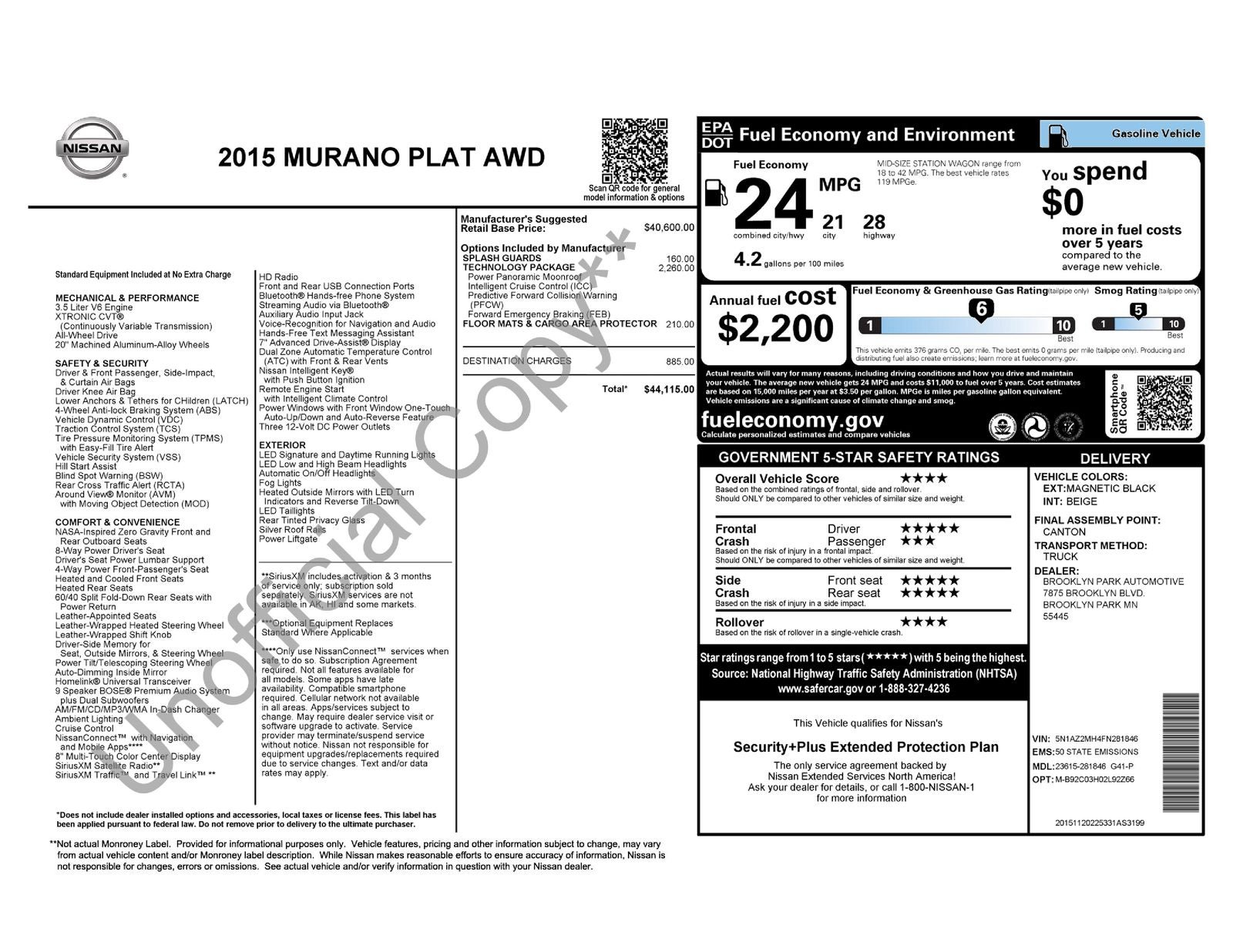 2015 Nissan Murano Platinum Technology Package