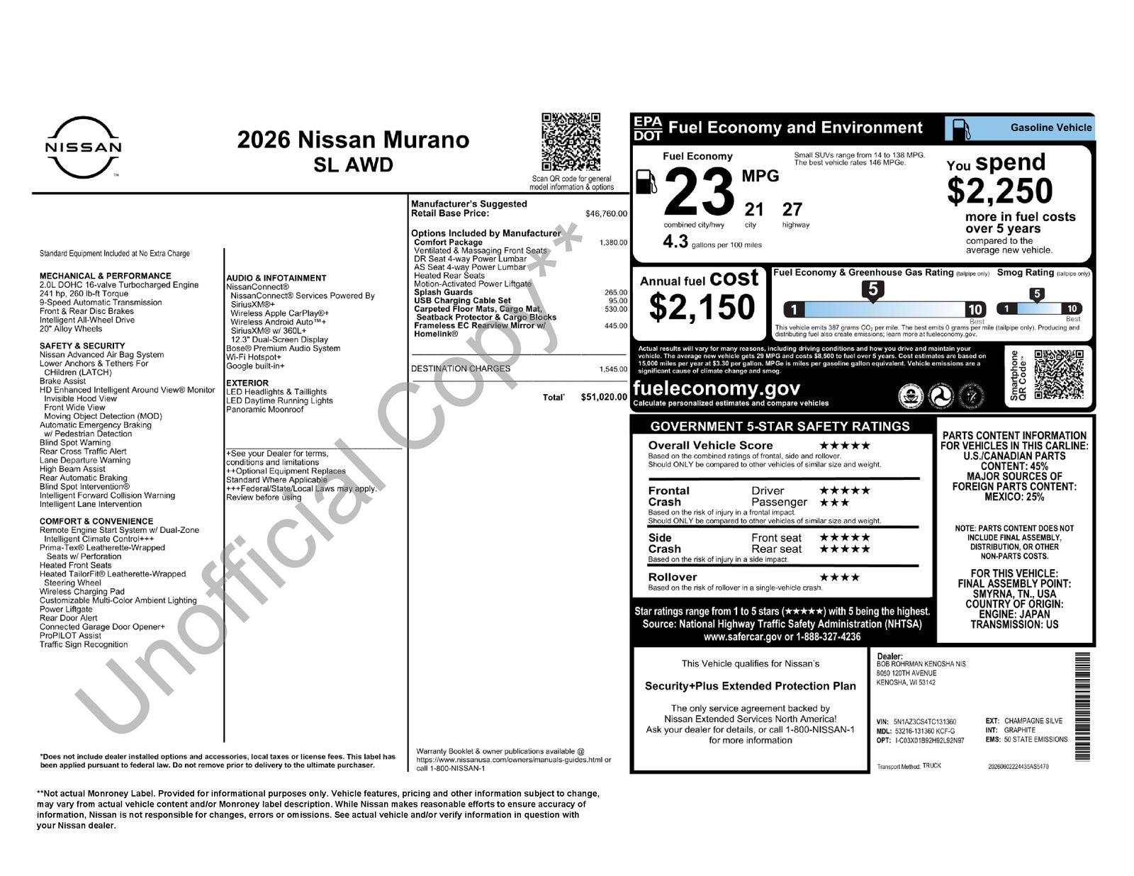 2026 Nissan Murano SL Comfort Package
